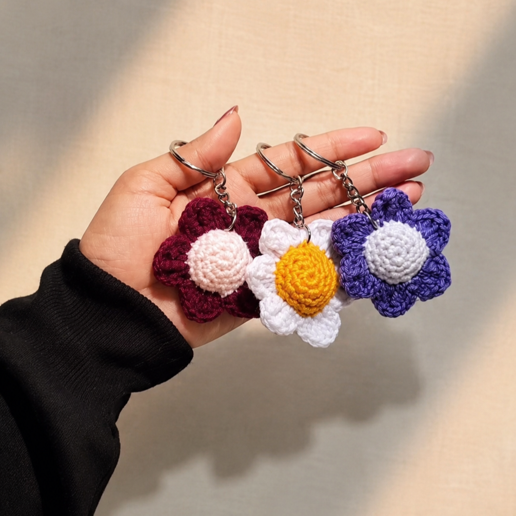 🌸 Handmade Crochet Flower Keychain 🌸