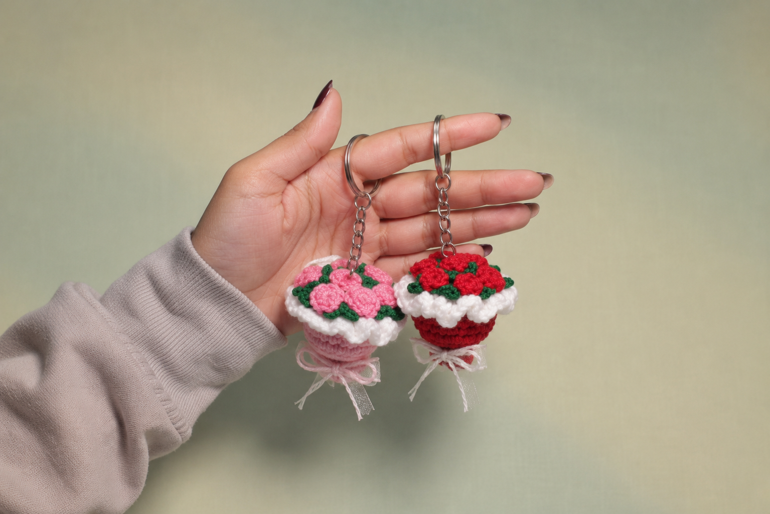 Handmade Crochet Flower Basket Keychain💖